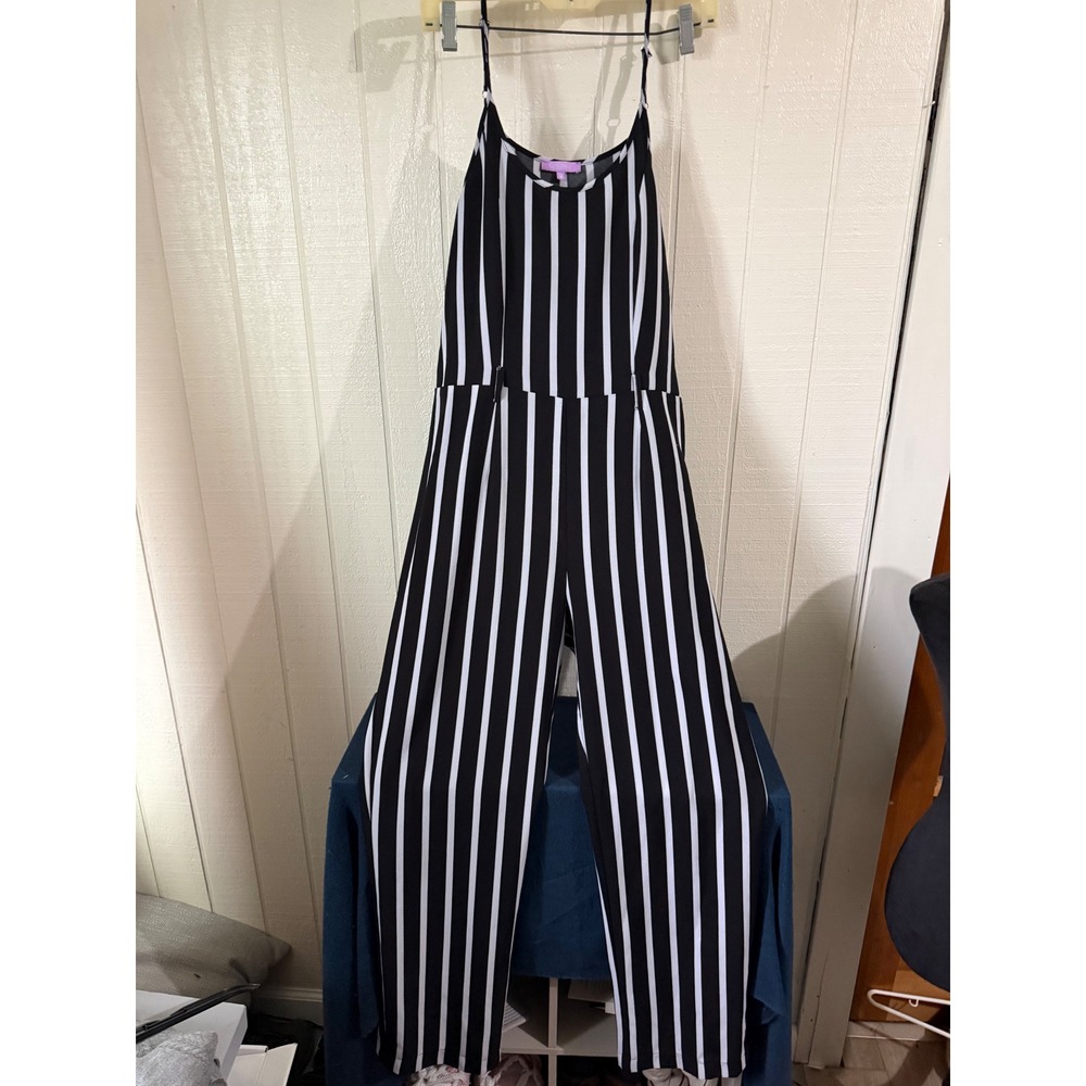 Ci Sono Womens Black White Vertical Stripe Sleeveless Jumpsuit Size M